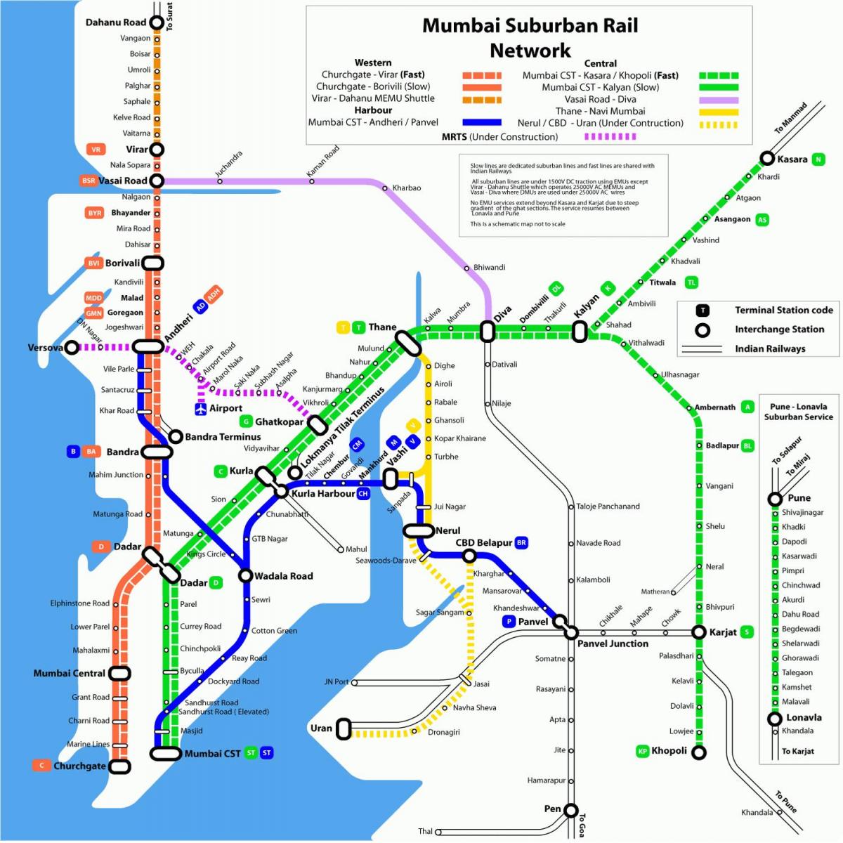 Bombaja miestnej vlakovej trasy mapu