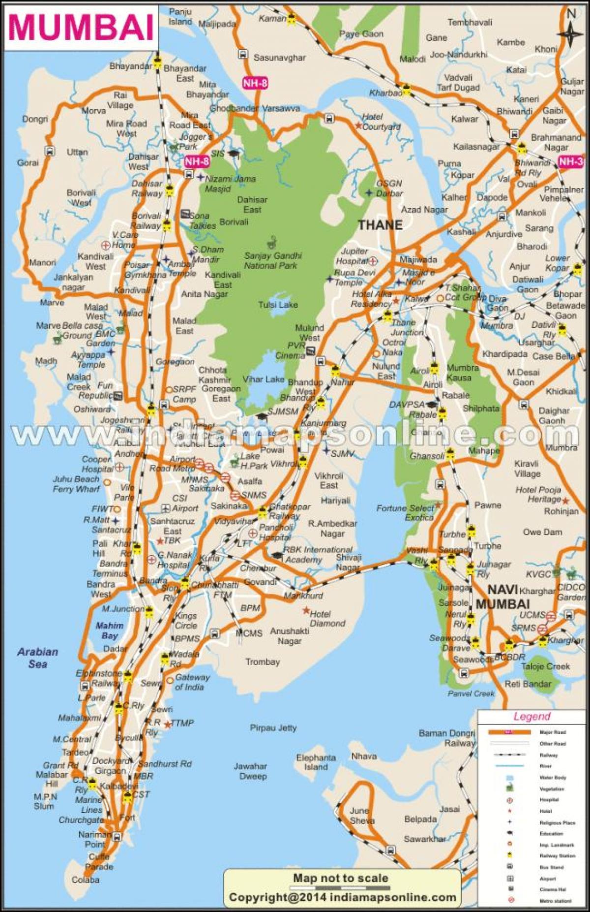 fyzické mapu Mumbai