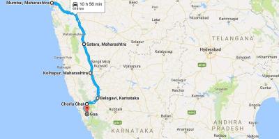 Bombaja do goa cestnú mapu